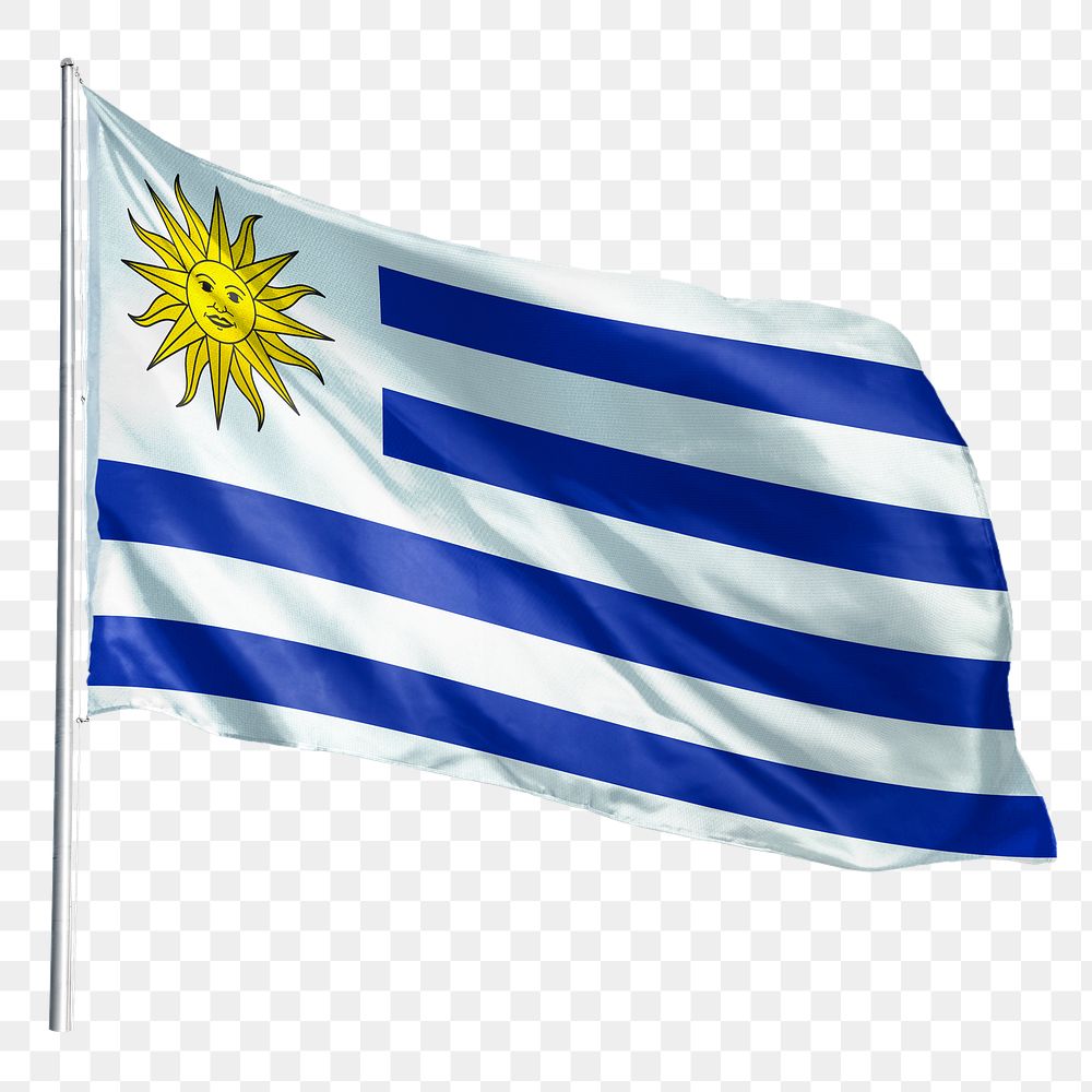 Uruguay png flag waving sticker, national symbol, transparent background