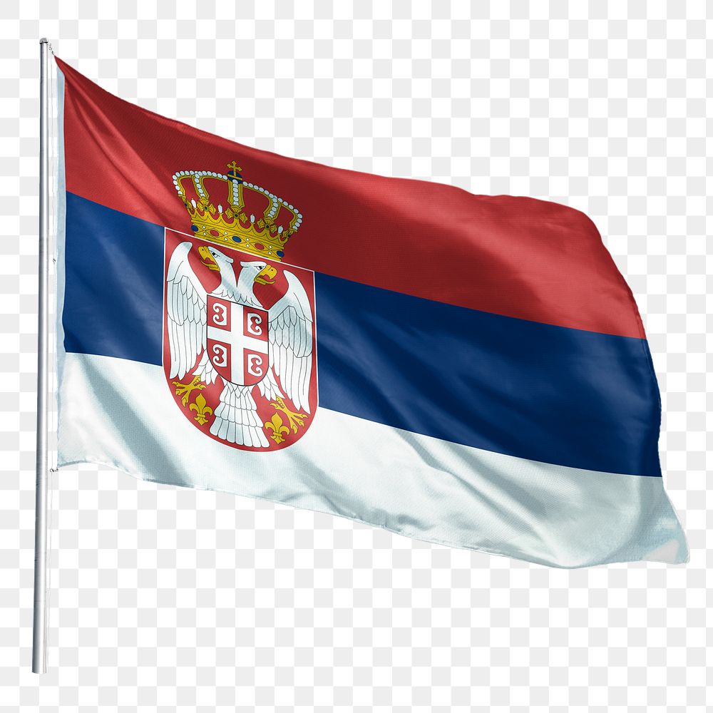 Serbia png flag waving sticker, national symbol, transparent background
