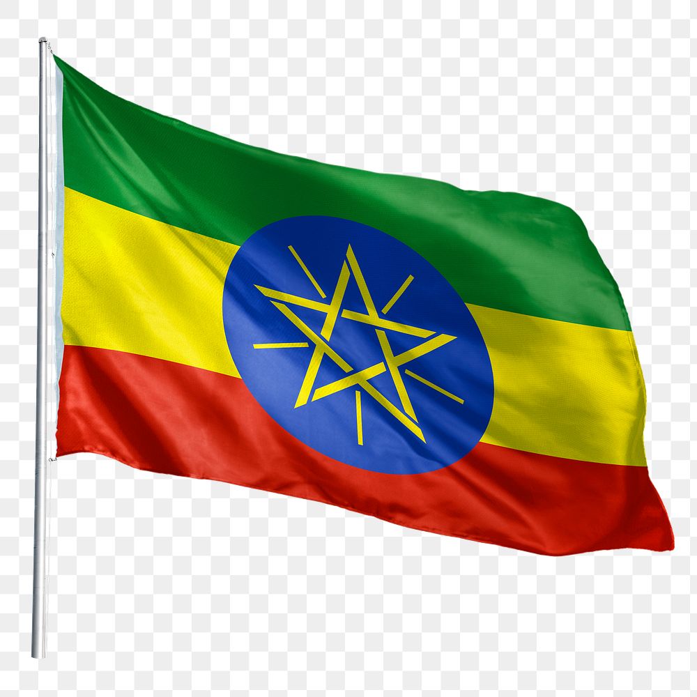 Ethiopia png flag waving sticker, national symbol, transparent background