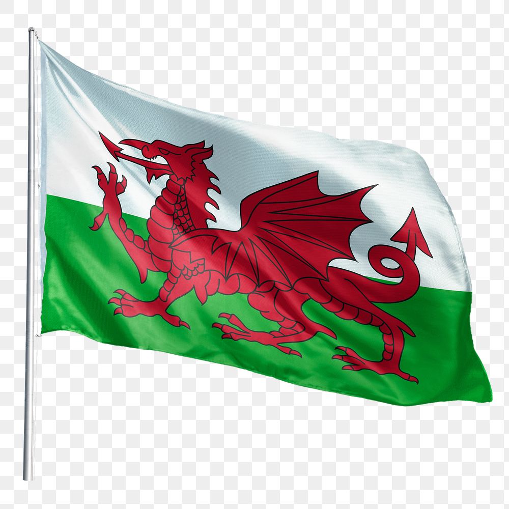 Welsh png flag waving sticker, national symbol, transparent background