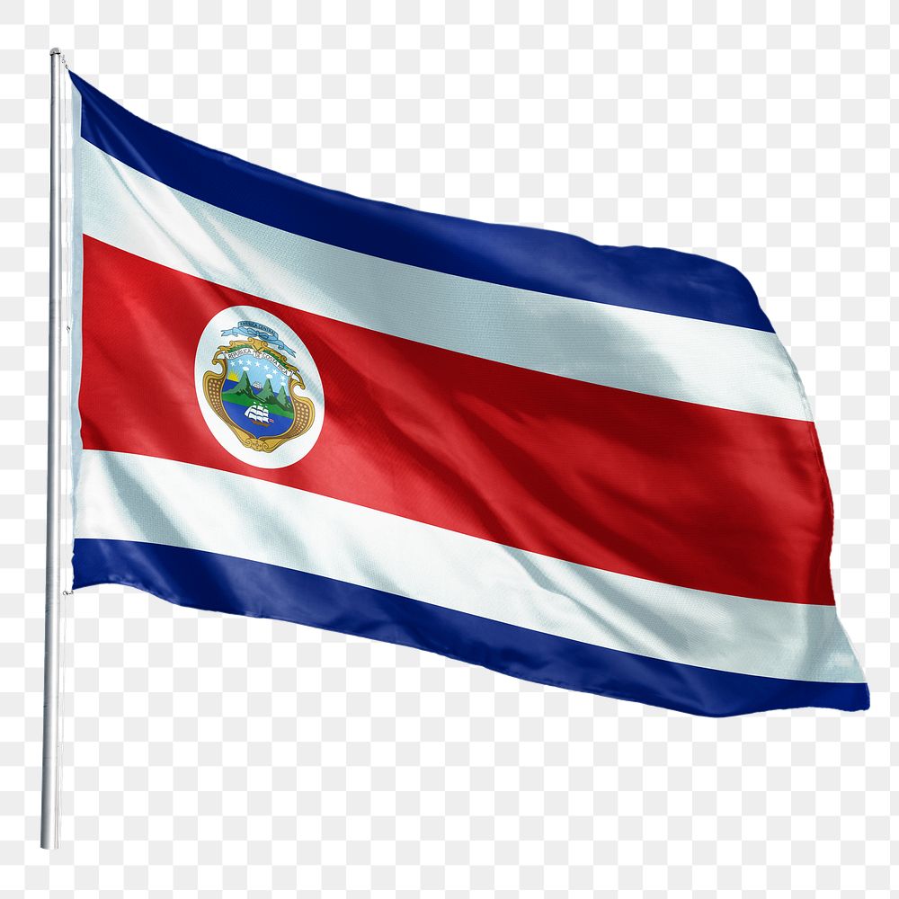 Costa Rica png flag waving sticker, national symbol, transparent background
