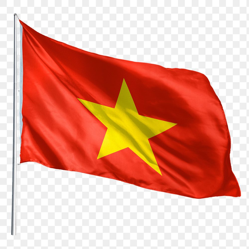 Vietnam png flag waving sticker, national symbol, transparent background