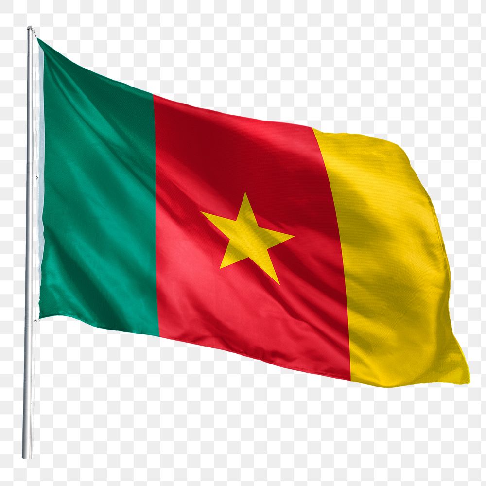 Cameroon png flag waving sticker, national symbol, transparent background
