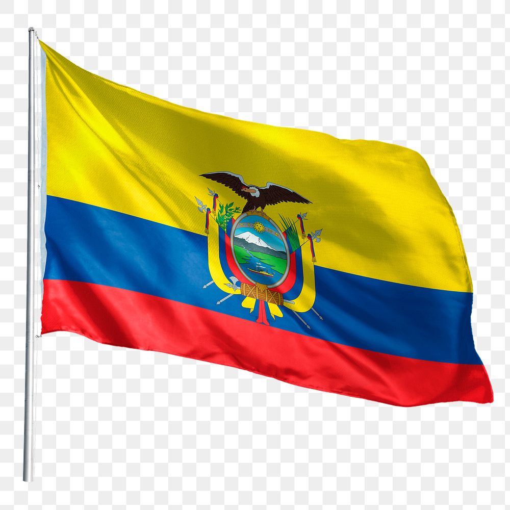 Ecuador png flag waving sticker, national symbol, transparent background