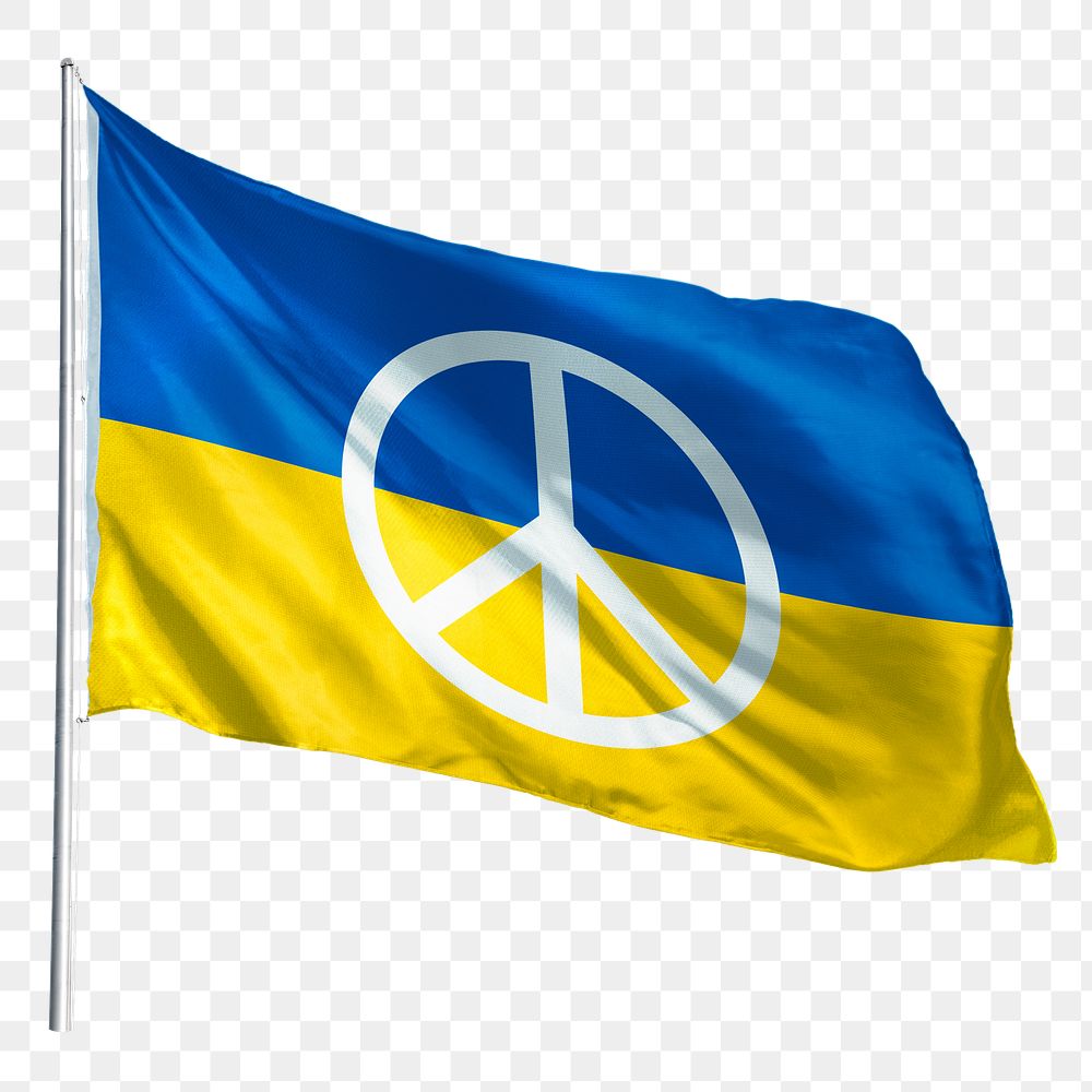 Ukraine png flag waving sticker, peace symbol, transparent background