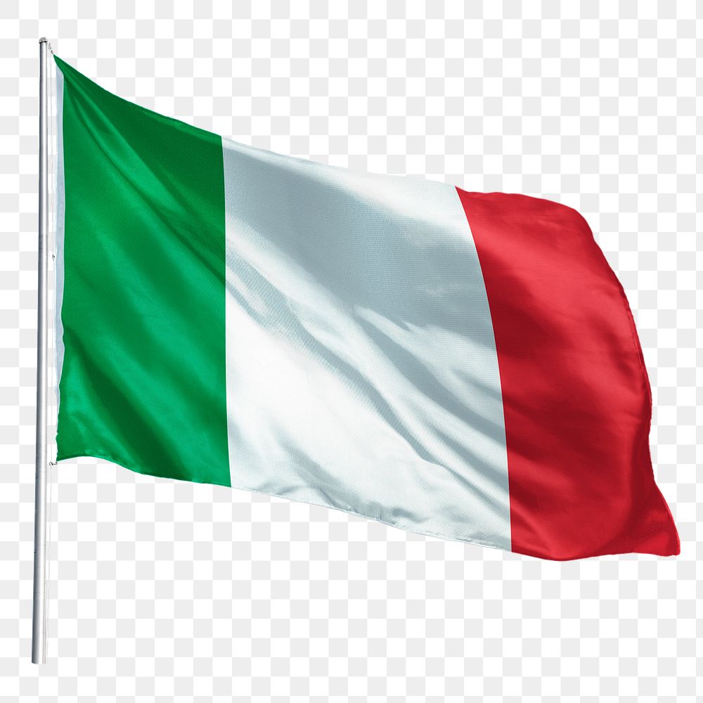 Italy png flag waving sticker, national symbol, transparent background