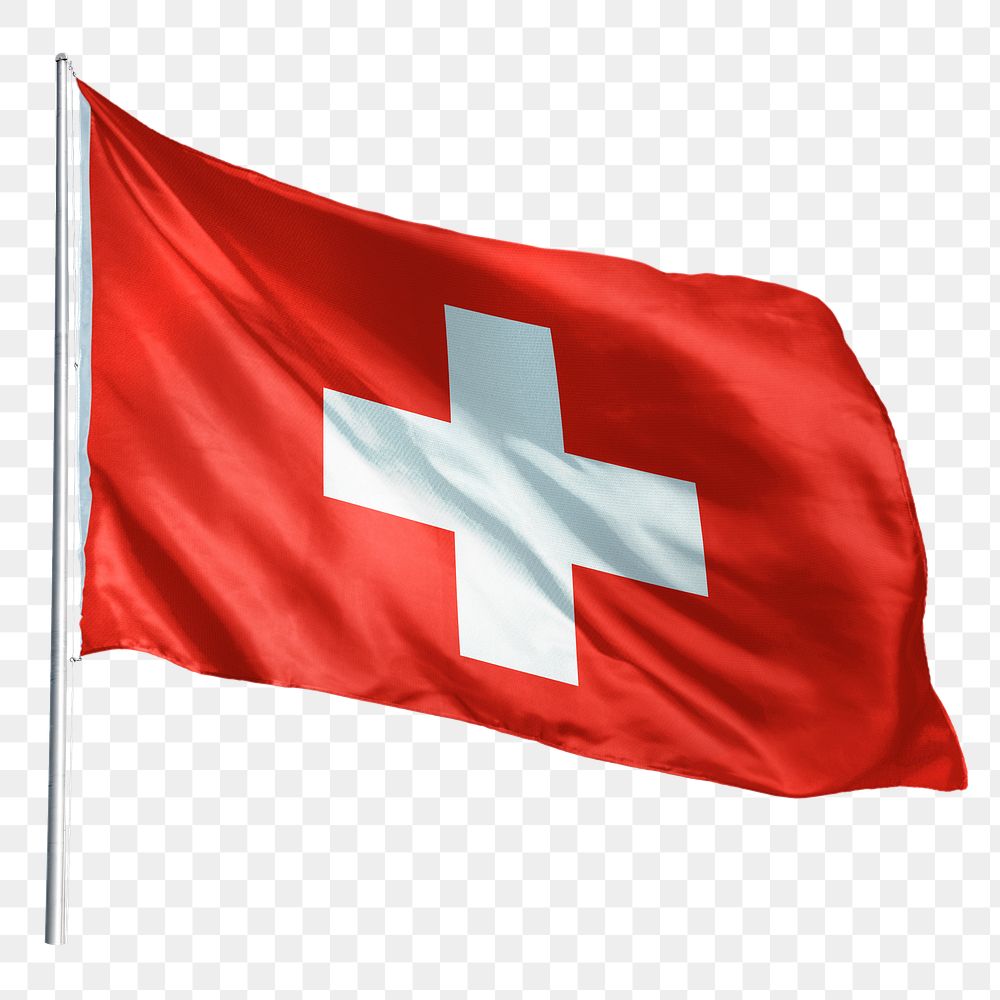 Switzerland png flag waving sticker, national symbol, transparent background