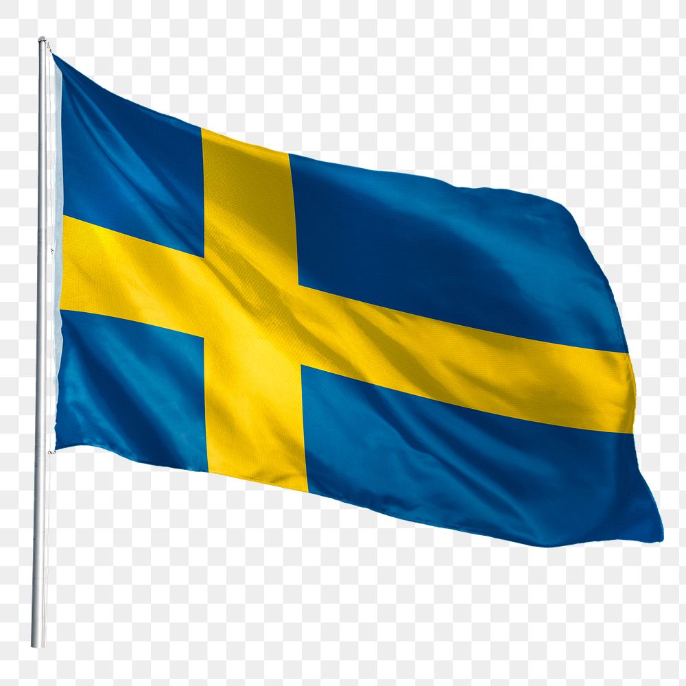 Sweden png flag waving sticker, national symbol, transparent background