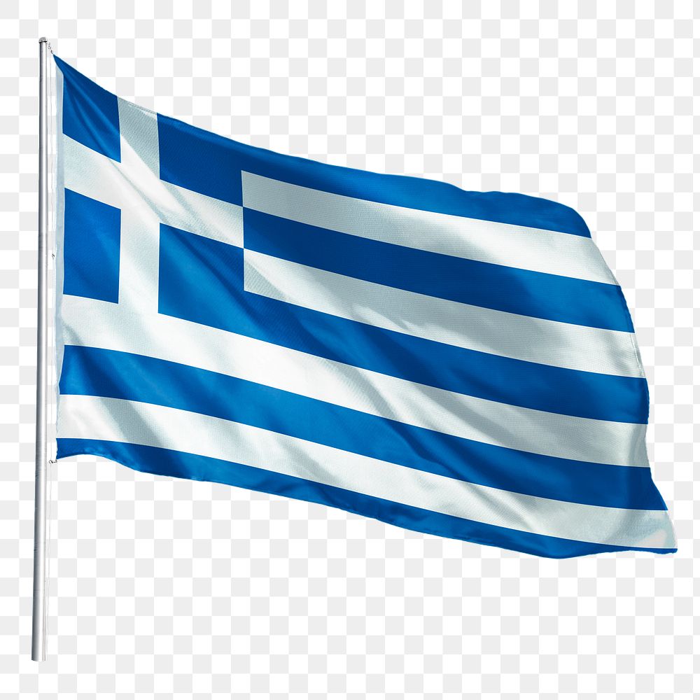 Greece png flag waving sticker, national symbol, transparent background