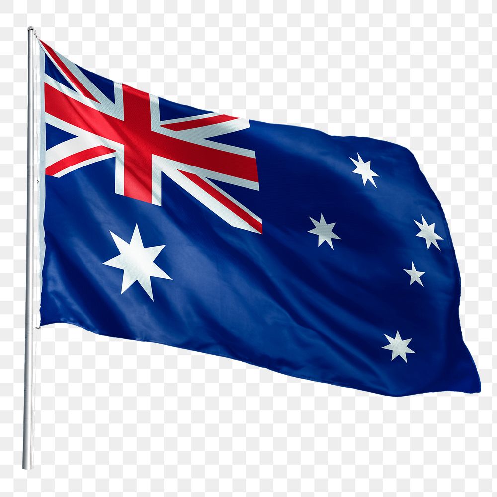 Australia png flag waving sticker, national symbol, transparent background