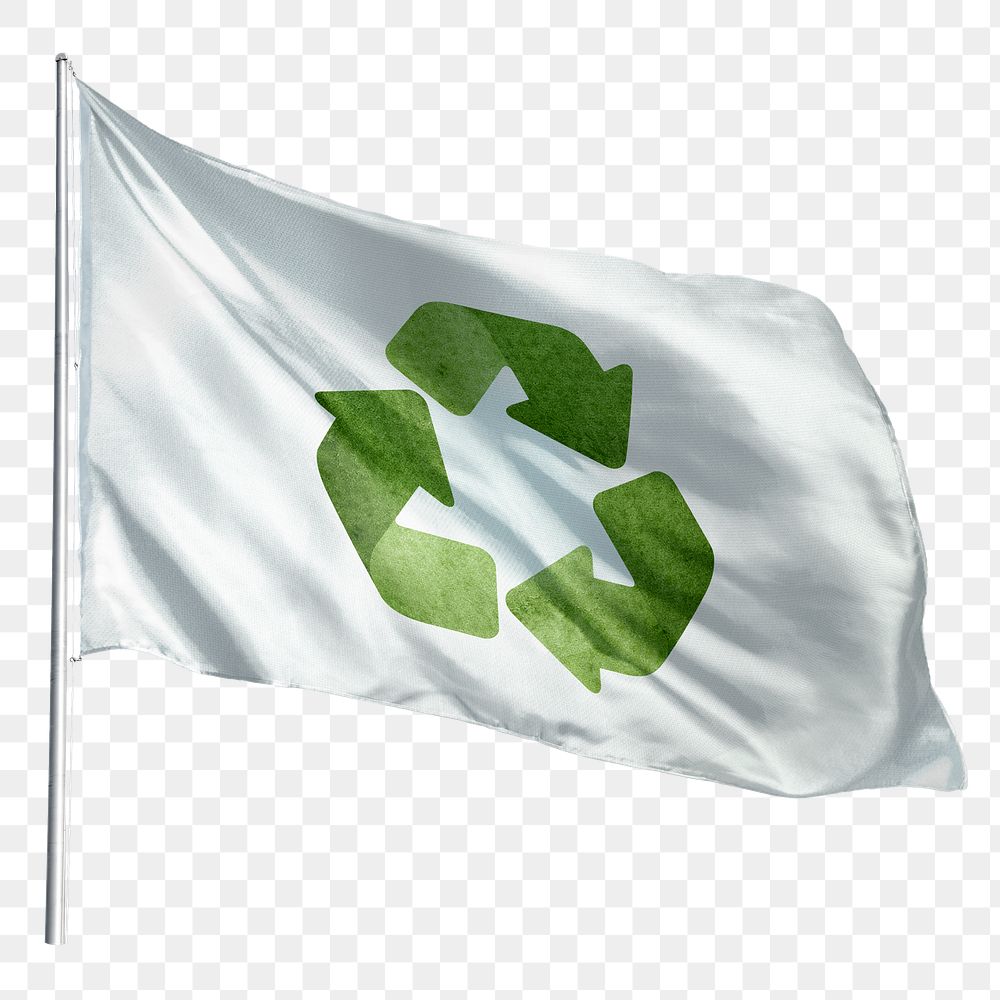 Recycle png flag waving sticker, transparent background