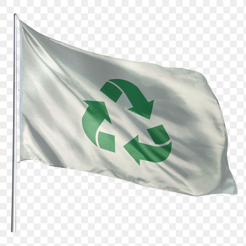 Recycle png flag waving sticker, transparent background