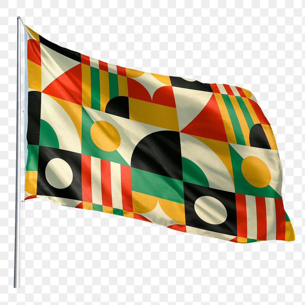 Bauhaus inspired patterned png flag waving sticker, transparent background