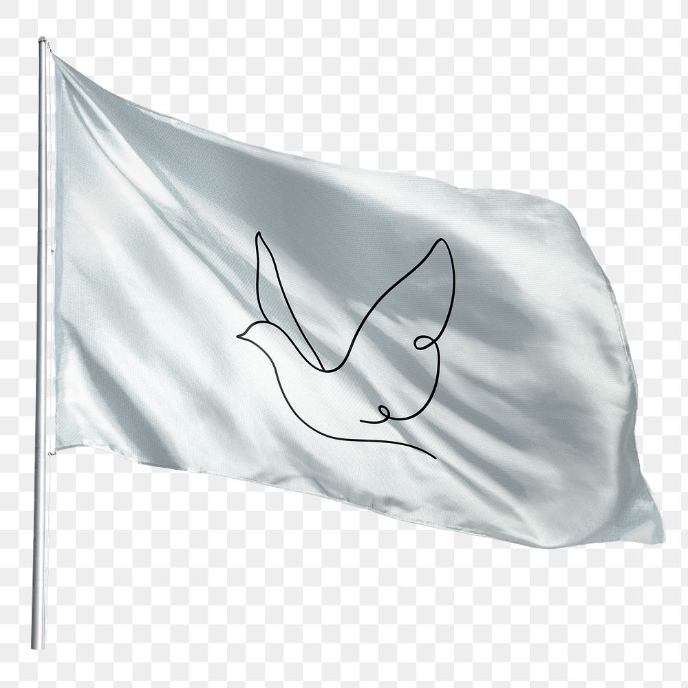 Dove png flag waving sticker, line art, transparent background