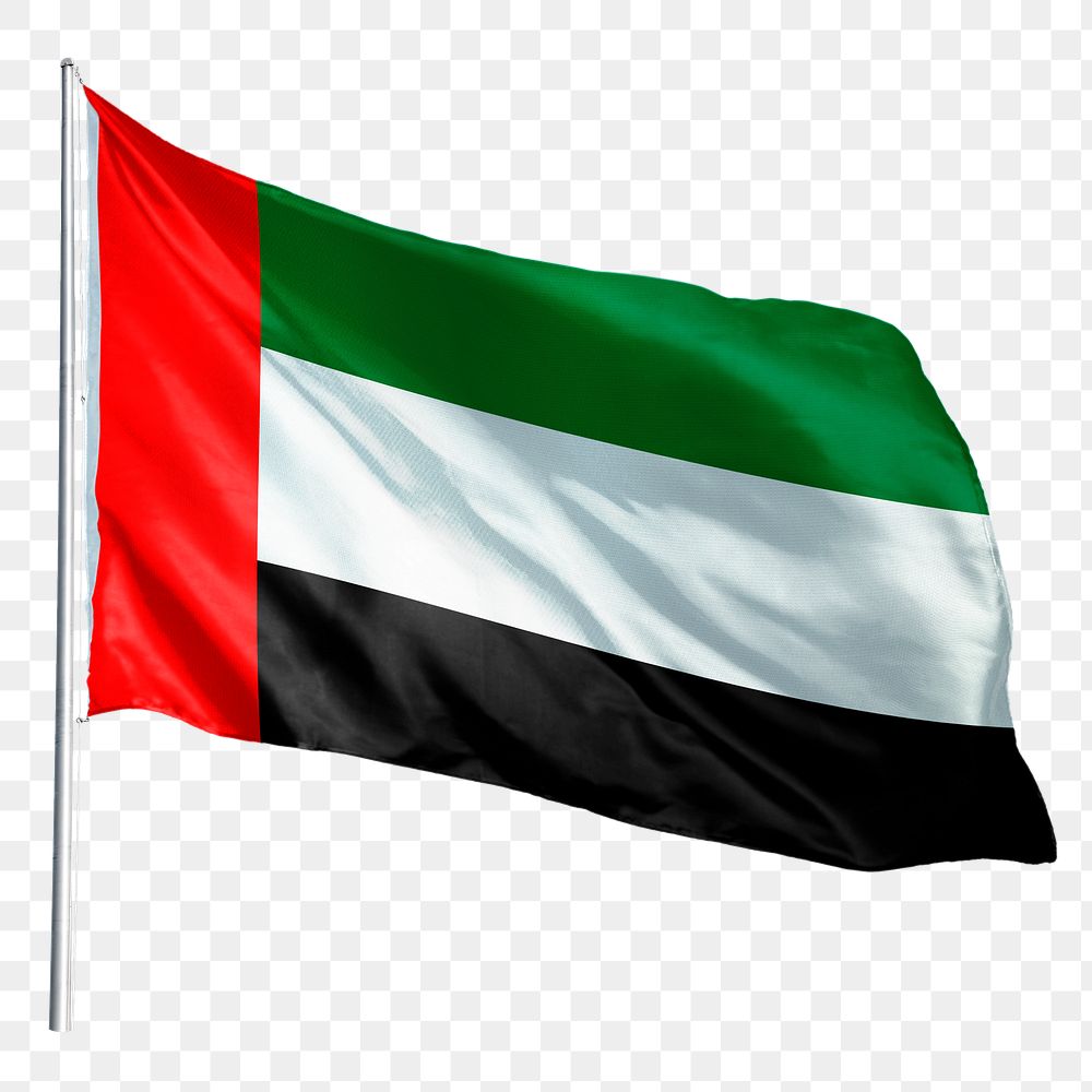 United Arab Emirates, UAE png flag waving sticker, national symbol, transparent background