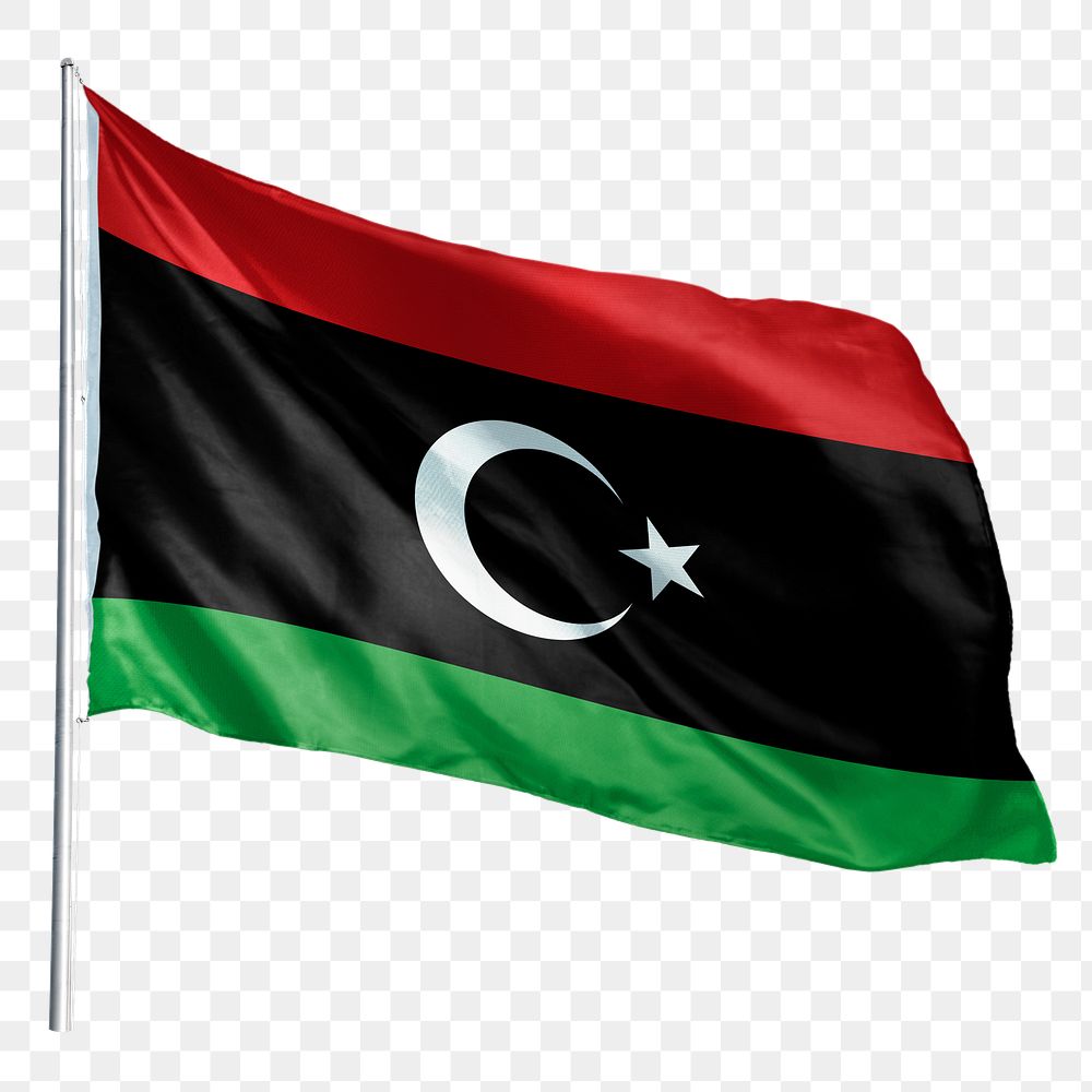 Libya png flag waving sticker, national symbol, transparent background