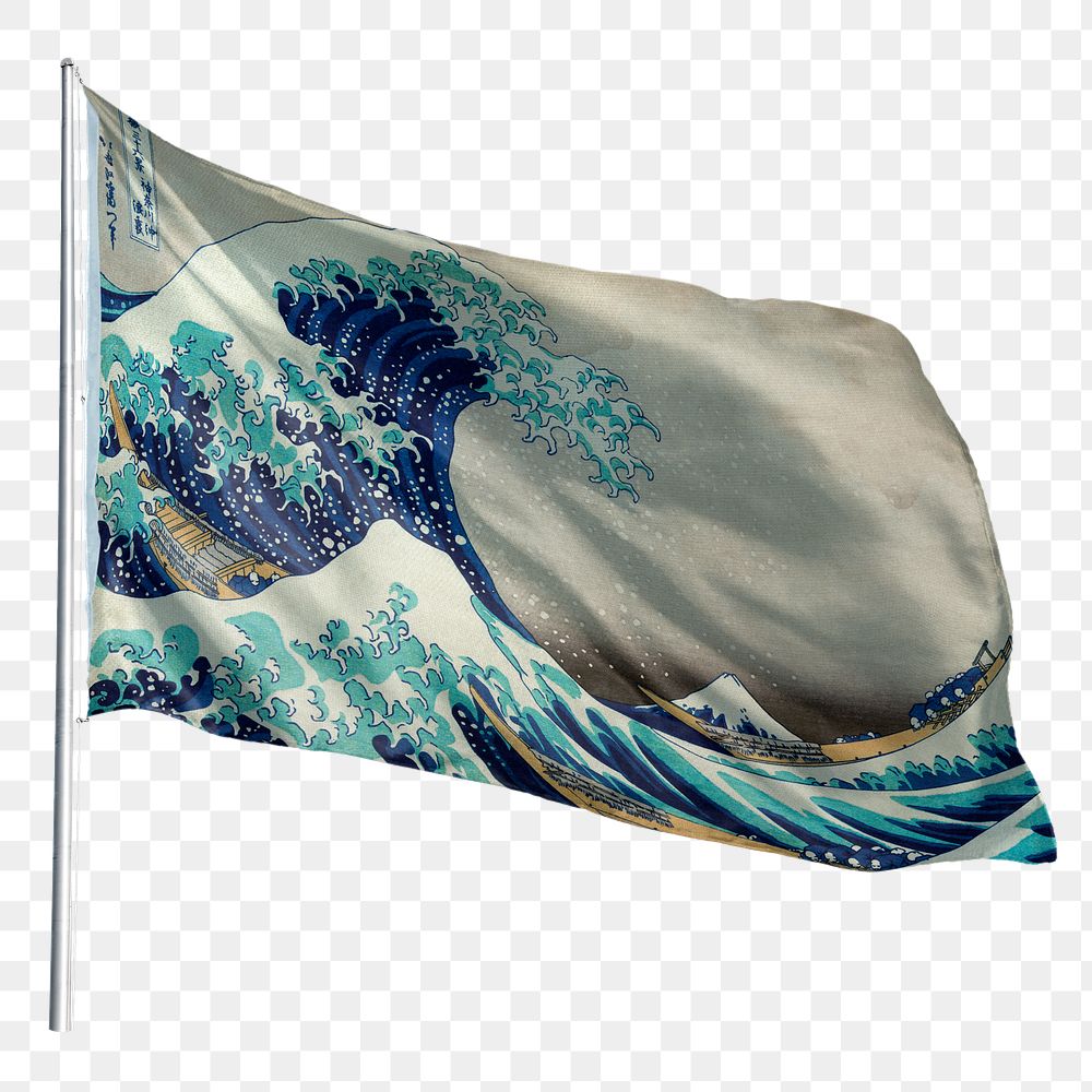 Hokusa's wave png flag sticker, remixed by rawpixel.