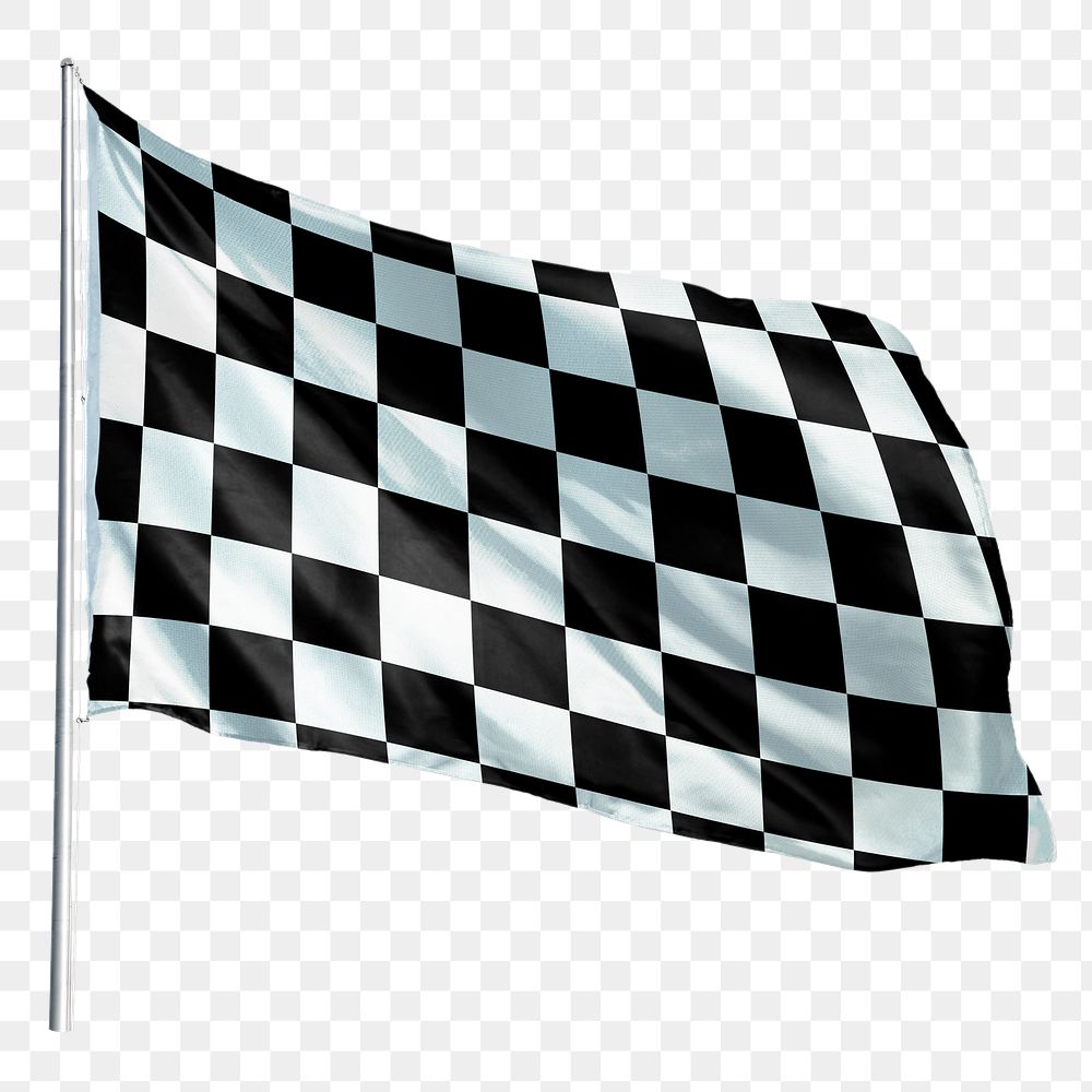 Waving checkered racing flag sticker, transparent background