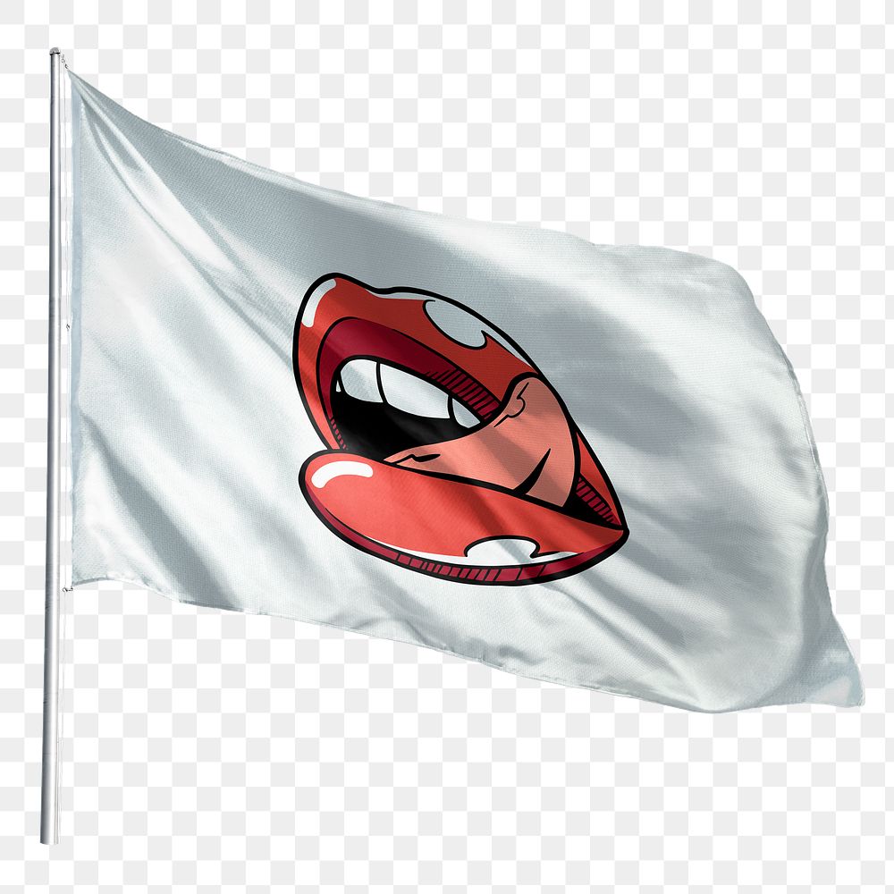 Red lip png flag waving sticker, transparent background