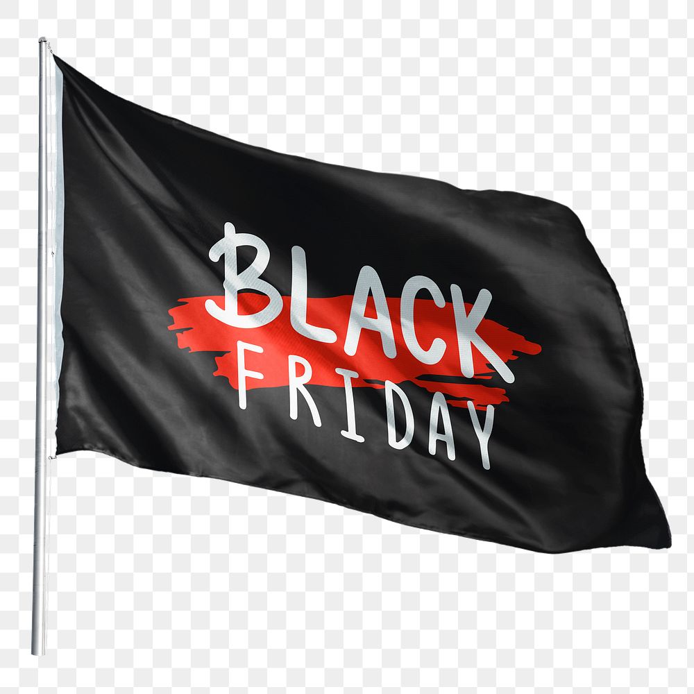 Waving png Black Friday flag sticker, transparent background