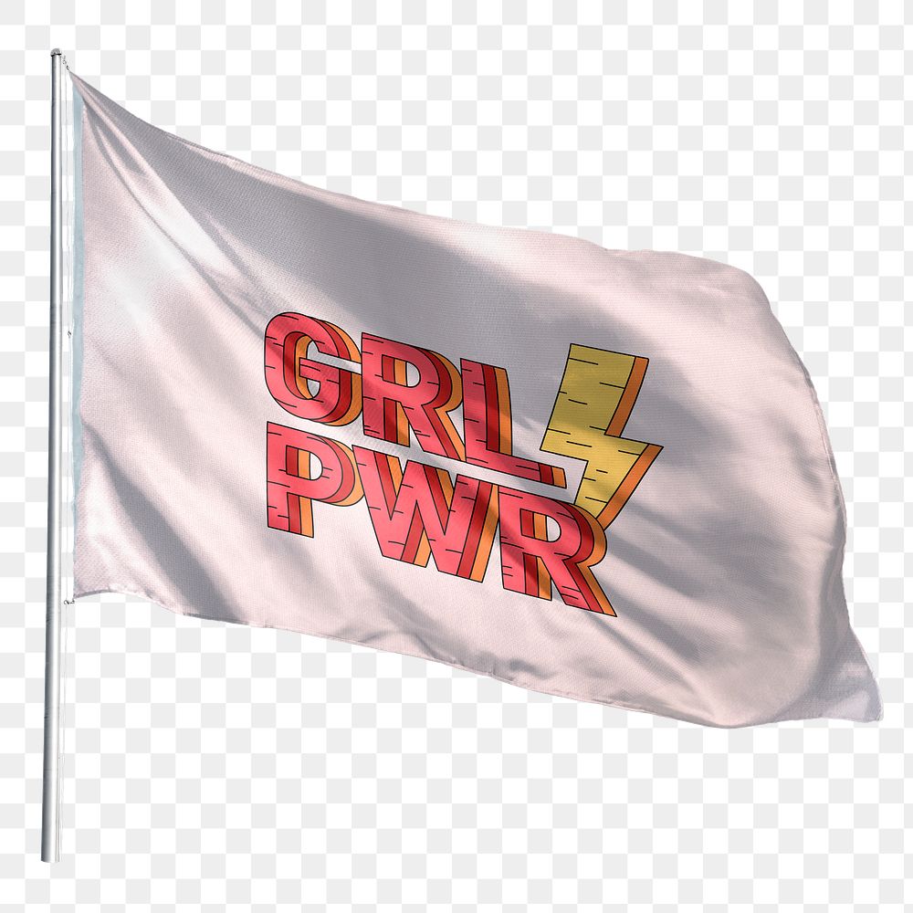 Waving girl power png pink flag sticker, transparent background