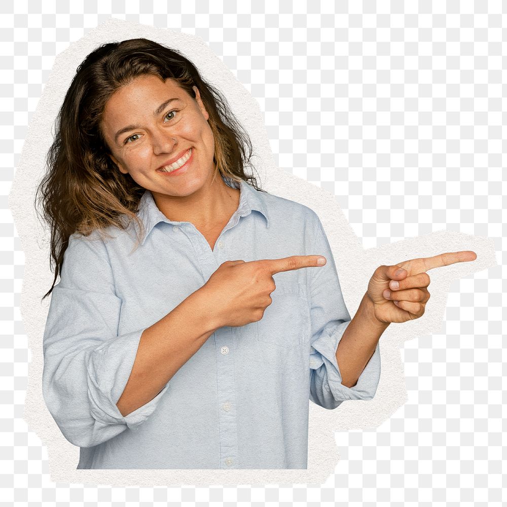 PNG woman pointing right sticker, transparent background