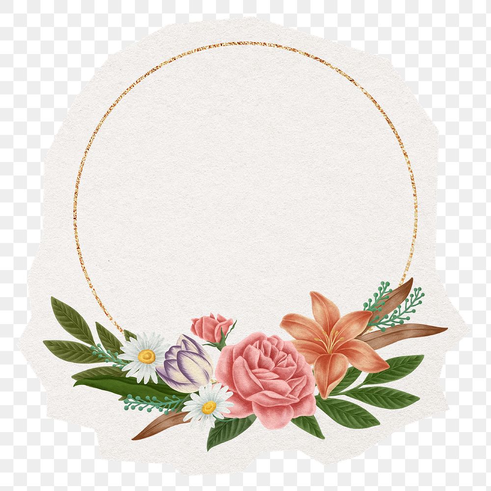 PNG floral frame, round spring flower border in transparent background