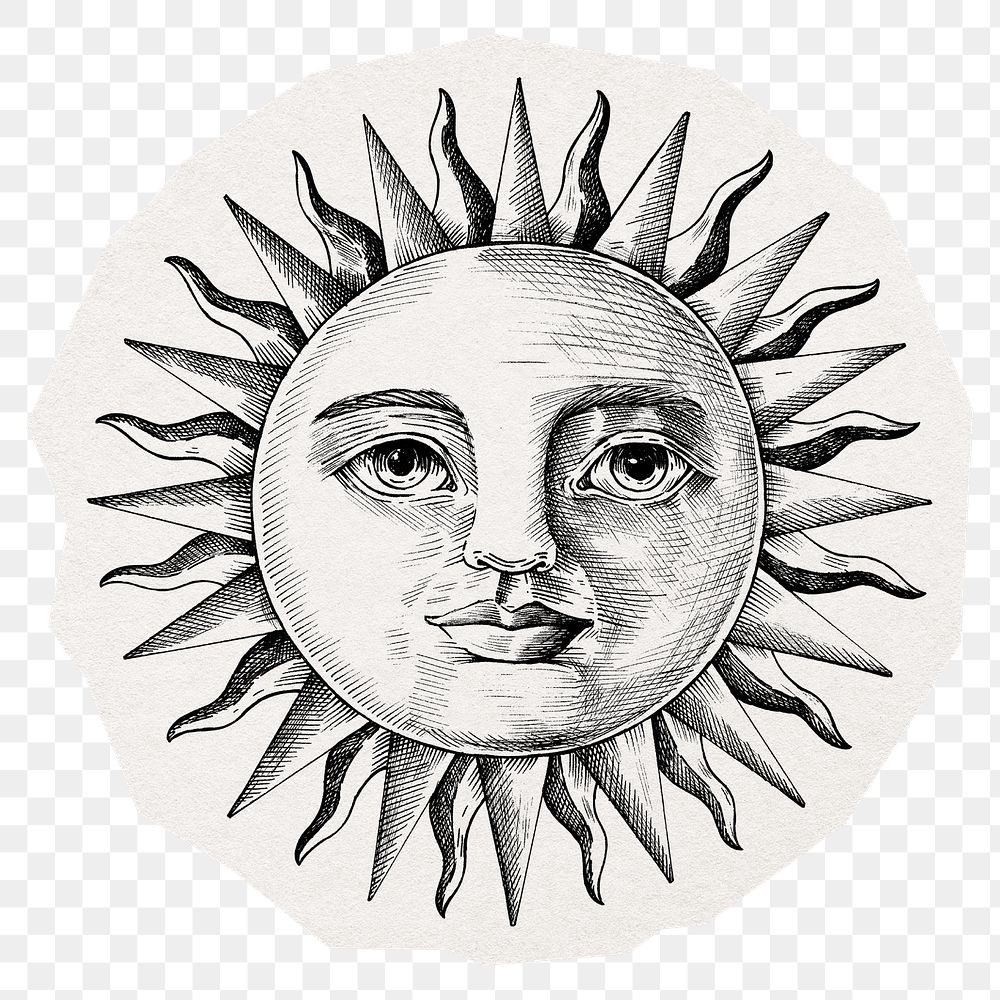 Sun face png digital sticker, collage element in transparent background
