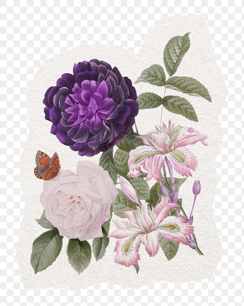 Pretty png flower sticker, purple watercolor illustration in transparent background