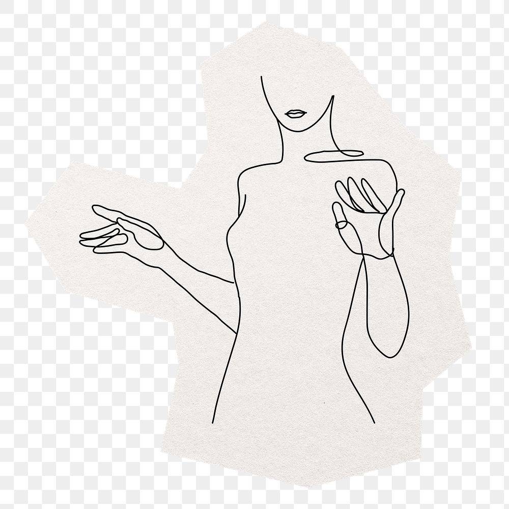 Woman line art png sticker, collage element in transparent background