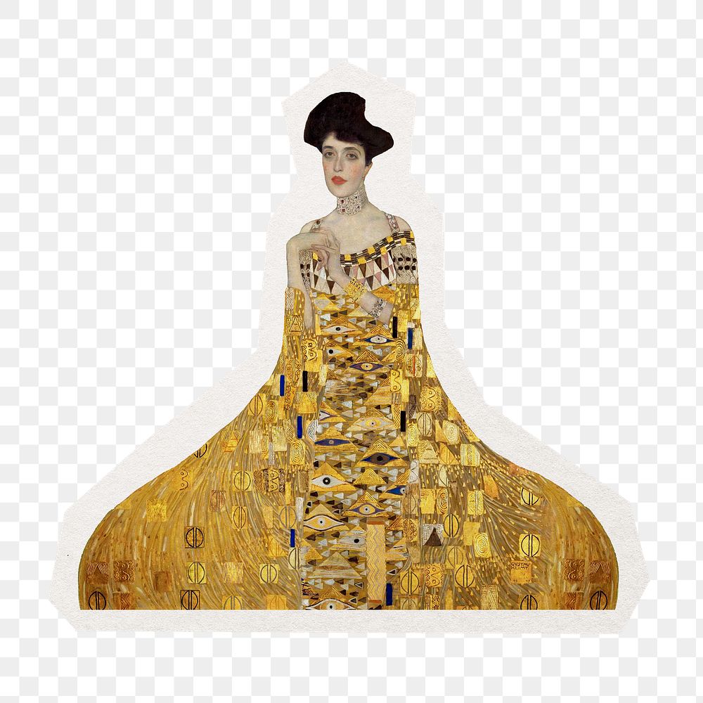 PNG Klimt sticker, Portrait of Adele Bloch Bauer in transparent background, remix by rawpixel