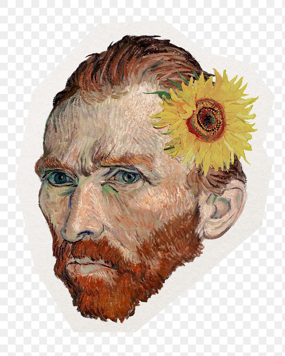 PNG Van Gogh sticker self portrait floral design in transparent background, remix by rawpixel
