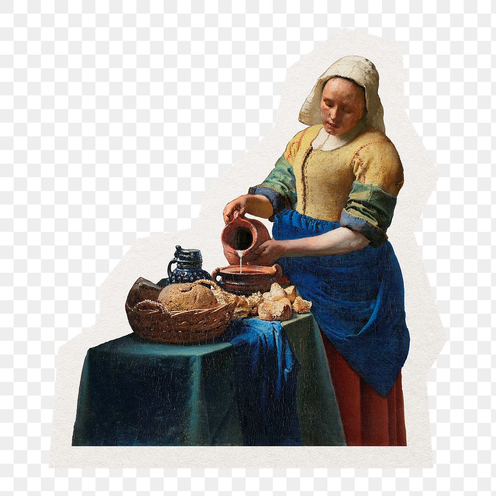PNG The Milkmaid sticker, Vermeer's artwork in transparent background, remix by rawpixel