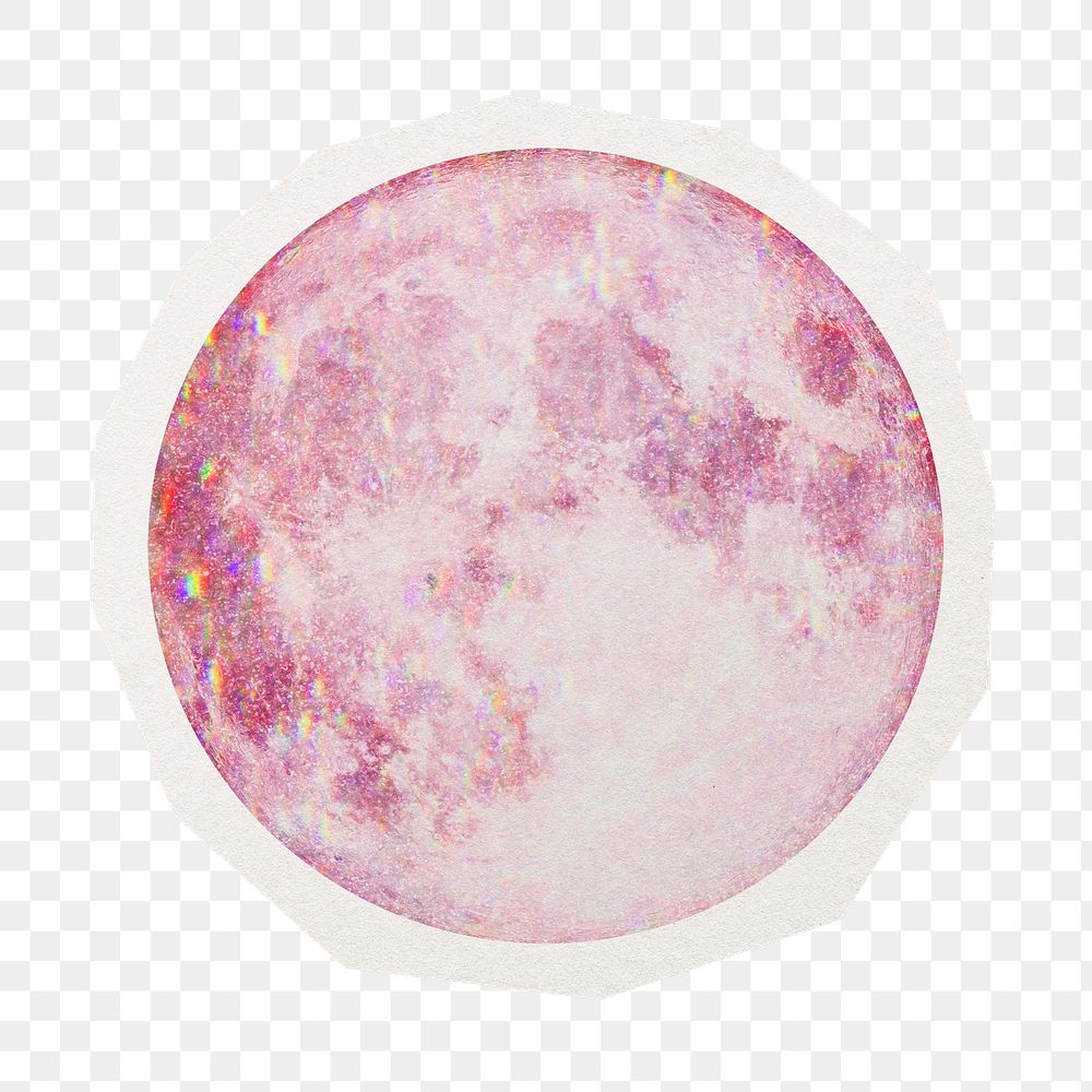 PNG aesthetic pink moon digital sticker, collage element in transparent background