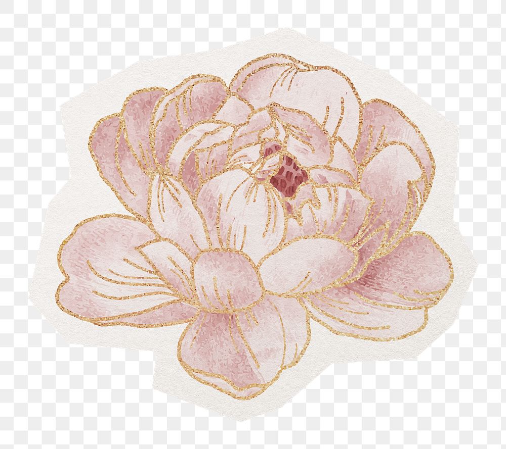 PNG pink flower sticker, aesthetic gold decoration in transparent background