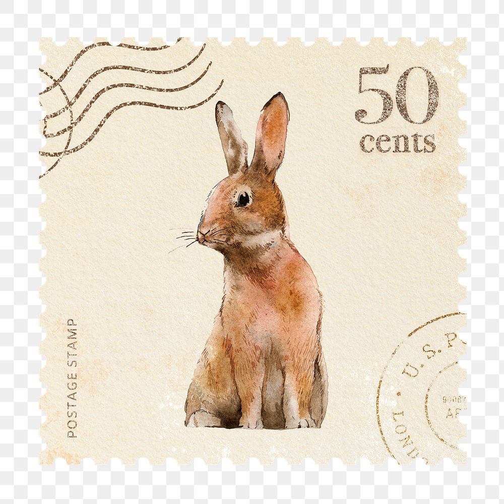 Bunny png postage stamp sticker, transparent background