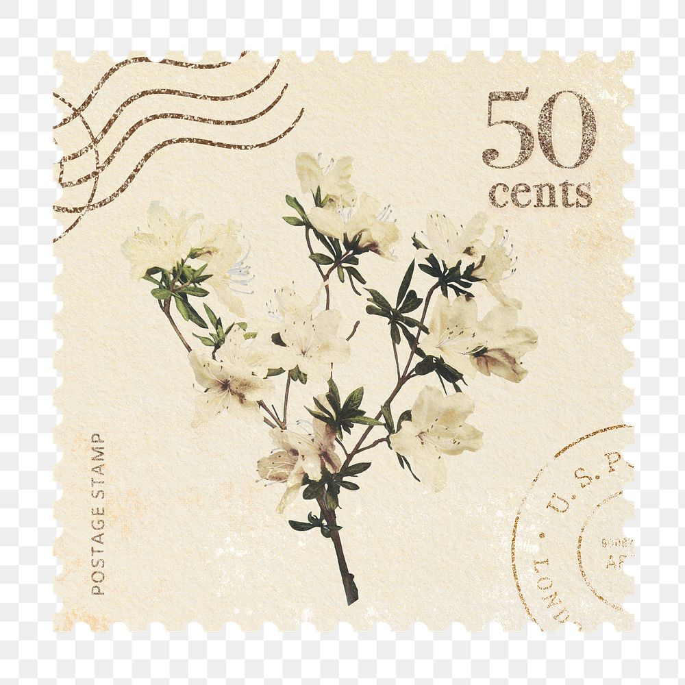 Azaleas png post stamp sticker, Ogawa Kazumasa, transparent background, remixed by rawpixel