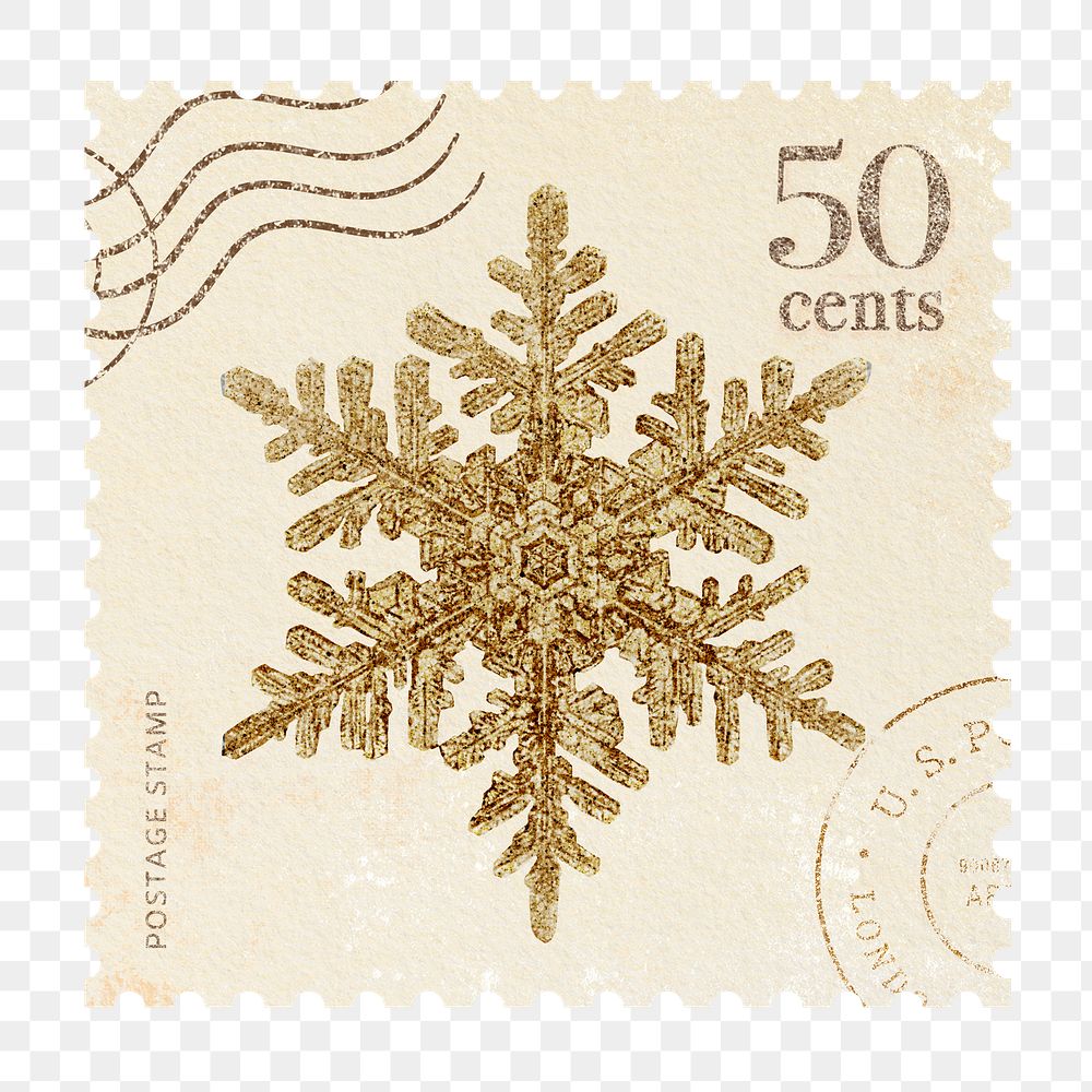 Ornament png postage stamp sticker, snowflake, transparent background