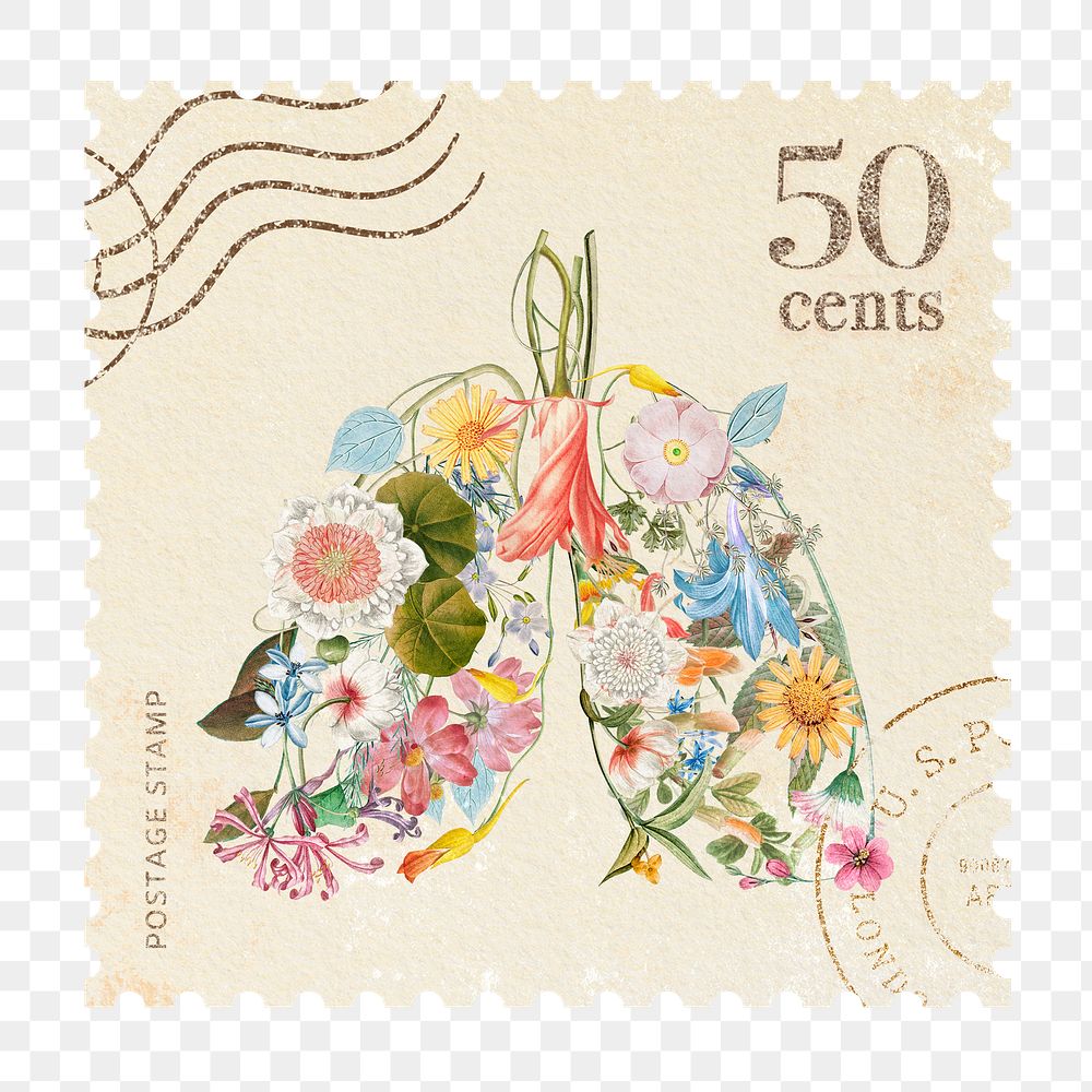 Png postage stamp scrapbook sticker, clean air, transparent background