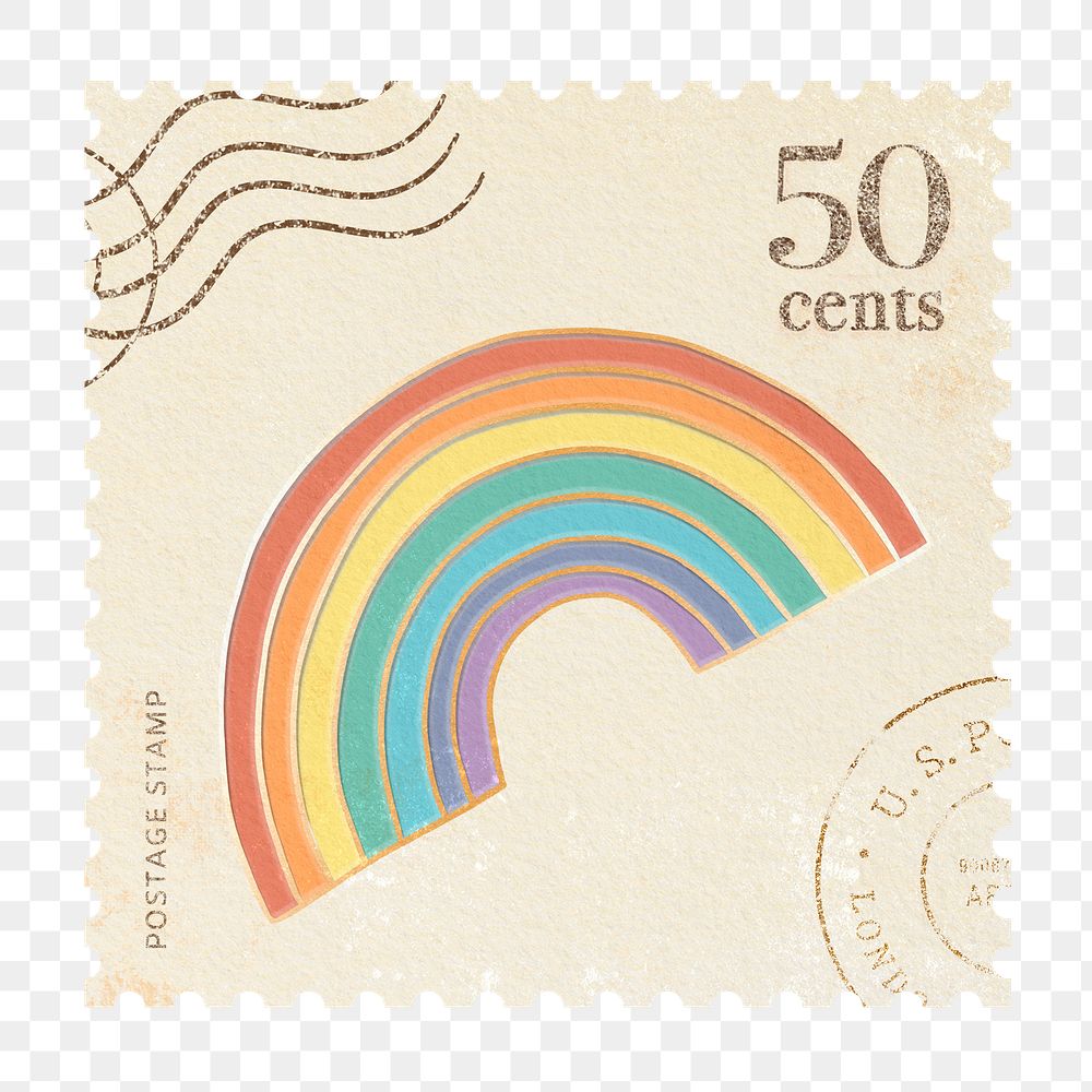 Rainbow png post stamp sticker, colorful design, transparent background