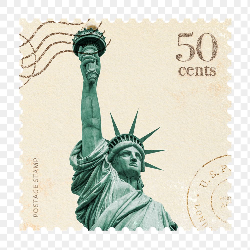 Png postage stamp sticker, Statue of Liberty NYC, transparent background