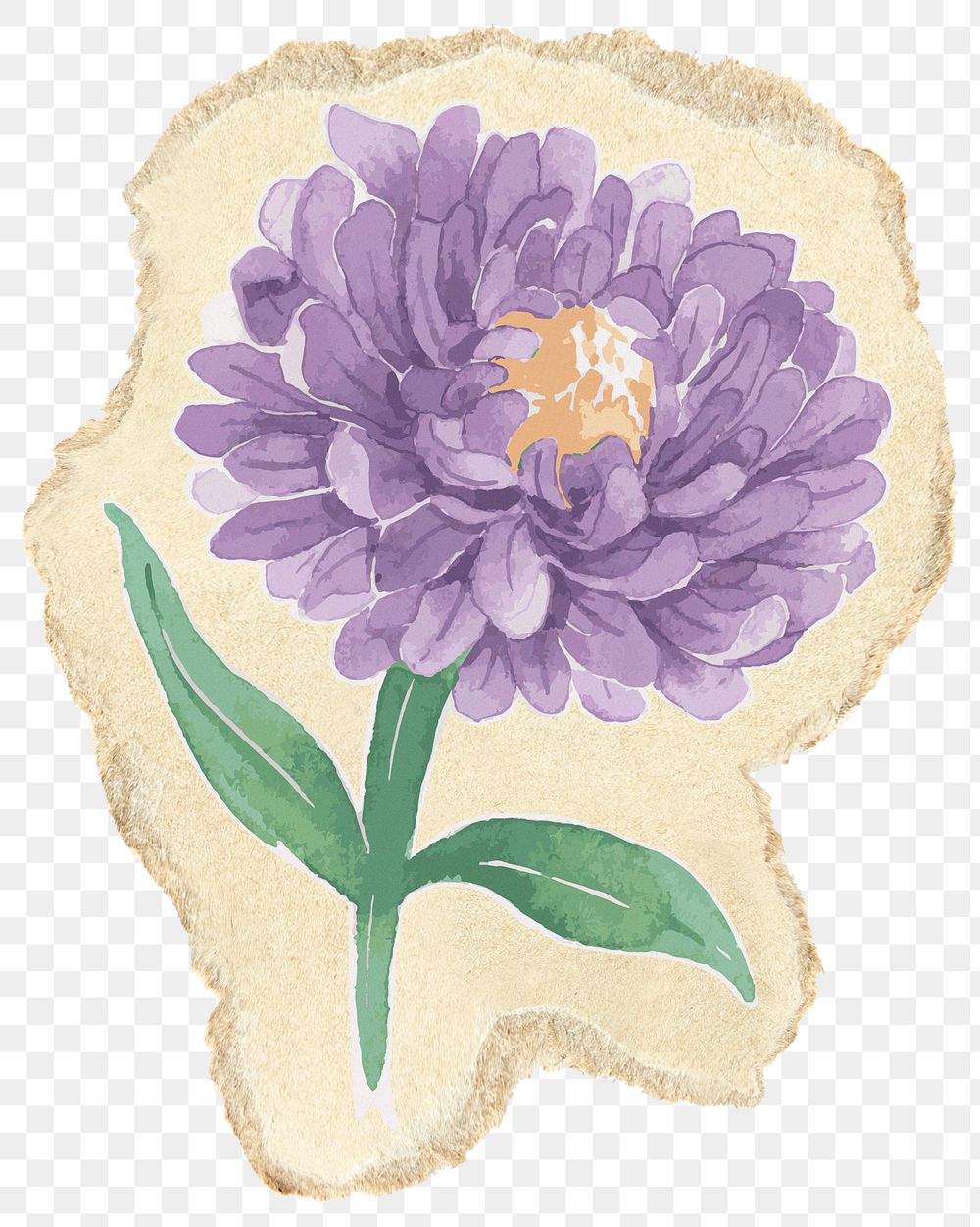 Purple flower png sticker, ripped paper, transparent background