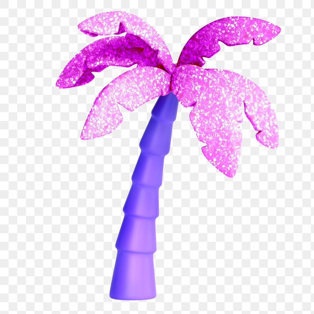 Purple coconut tree png sticker, 3D rendering, transparent background