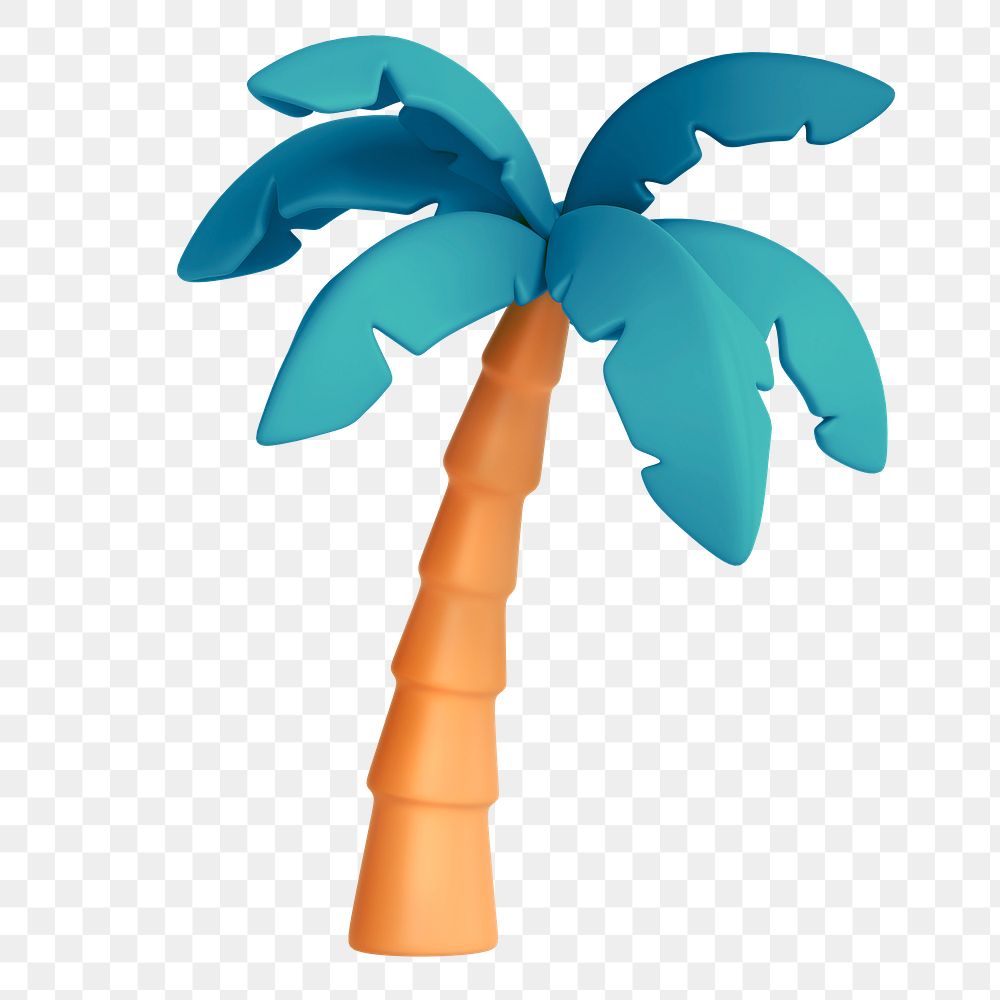 Blue coconut tree png sticker, 3D rendering, transparent background