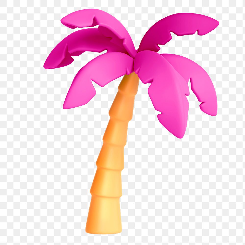 Pink coconut tree png sticker, 3D rendering, transparent background