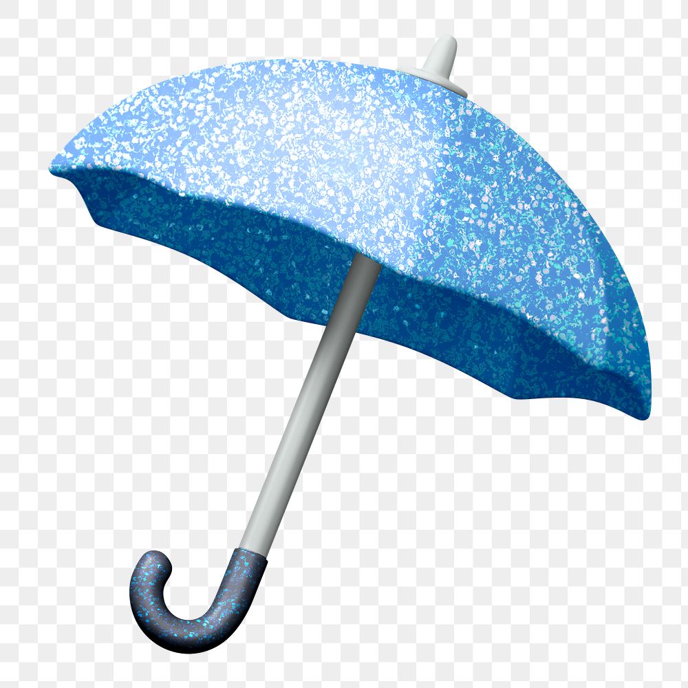 Png blue glitter umbrella sticker, 3D rendering, transparent background