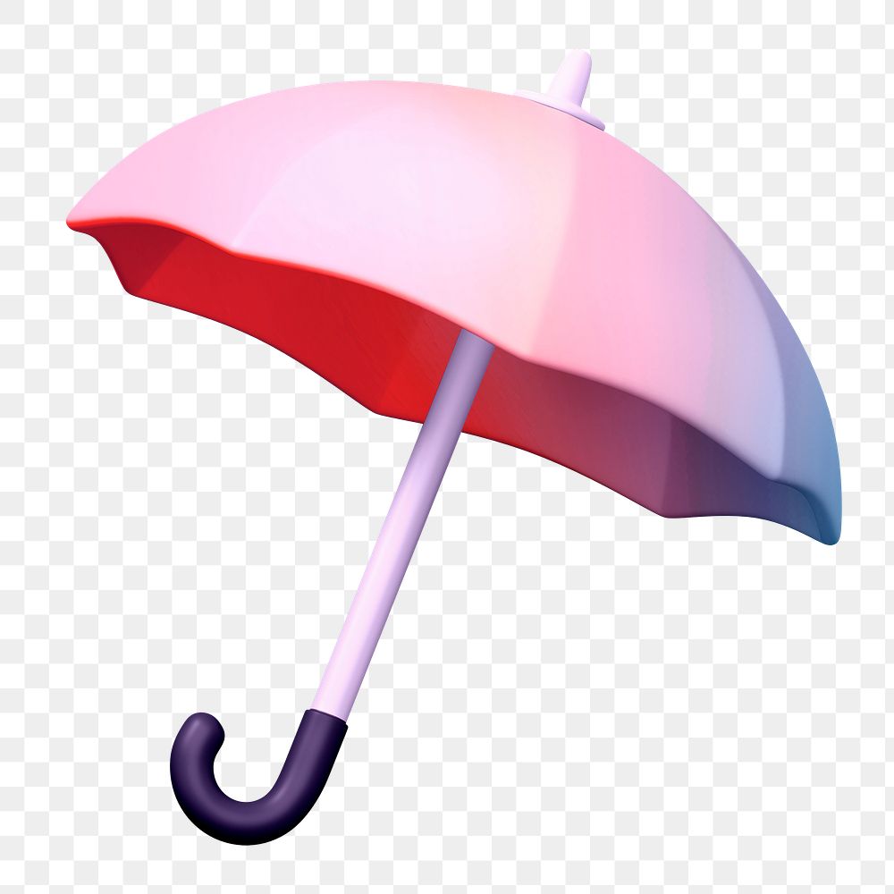Png pink gradient umbrella  sticker, 3D rendering, transparent background