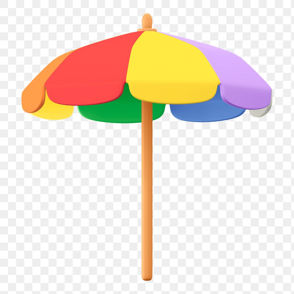 Png  beach umbrella sticker, 3D rendering, transparent background