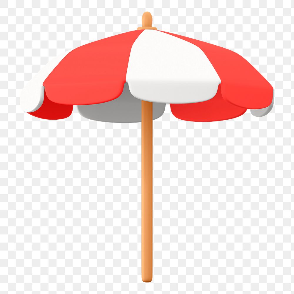Png red beach umbrella  sticker, 3D rendering, transparent background