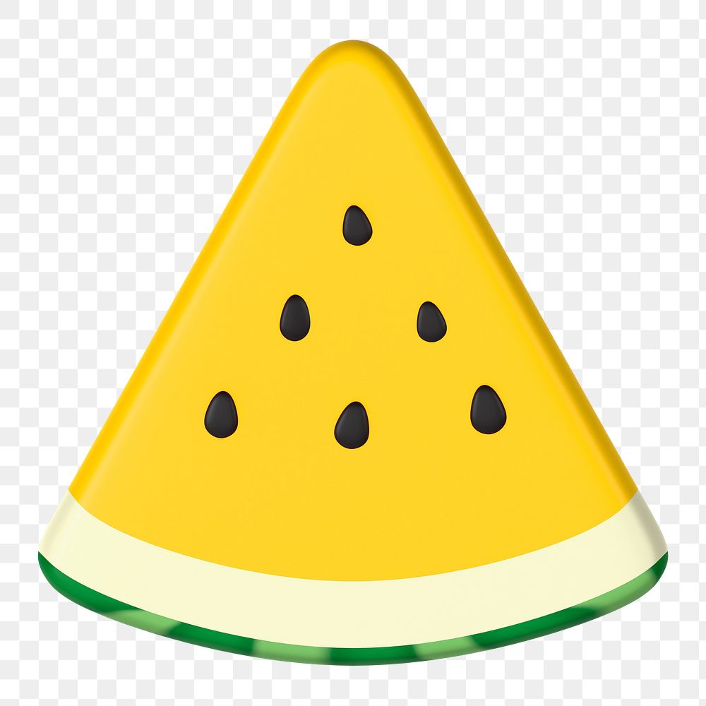 Yellow watermelon png sticker, 3D rendering, transparent background